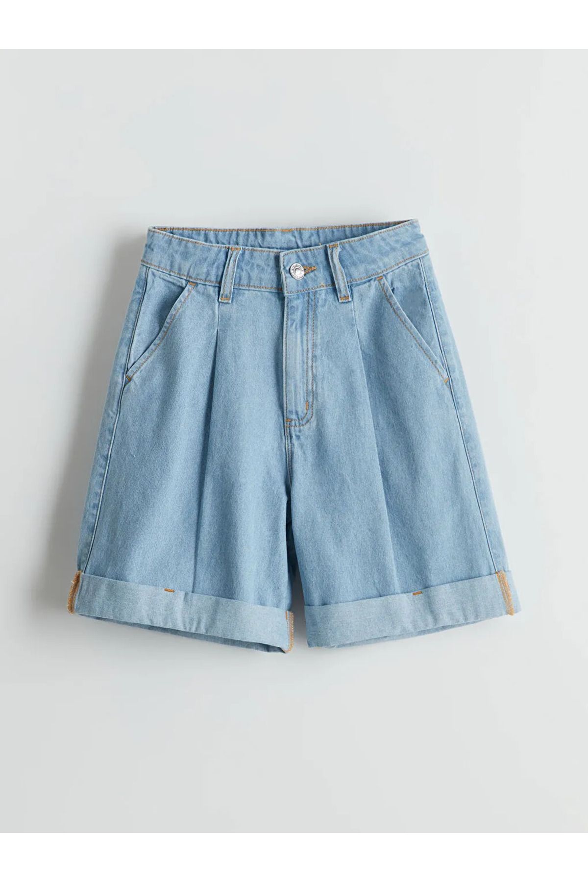LC Waikiki LCW Kids Indigo Beli Ayarlanabilir Lastikli Kız Çocuk Jean Şort