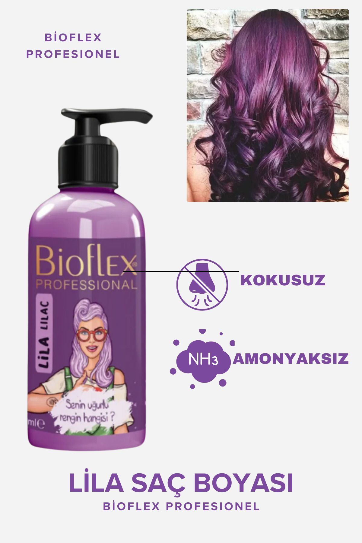 Bioflex Natural Hair Color Amonyaksız Lila Renkli Saç Boyası 250ml