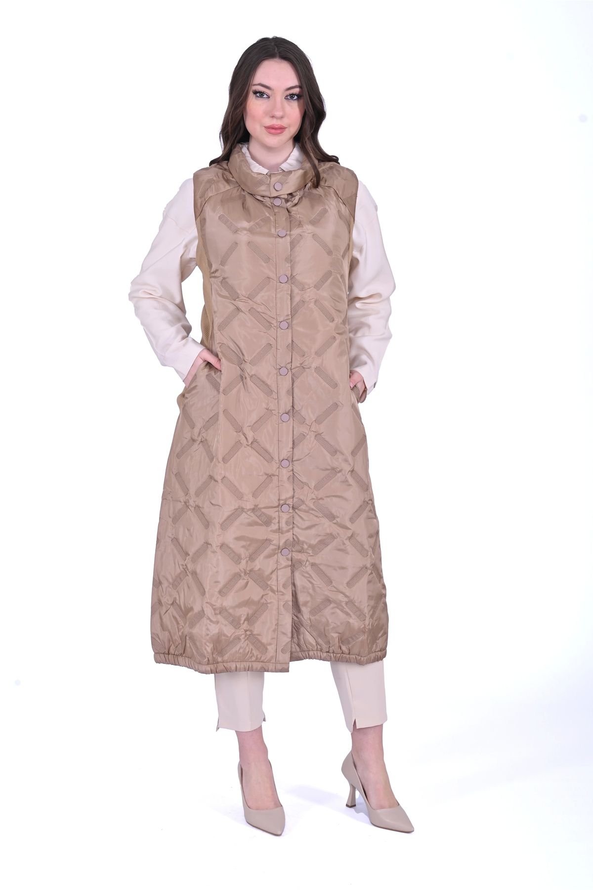 Invee İNVEE 6916 Kapitone Camel Yelek