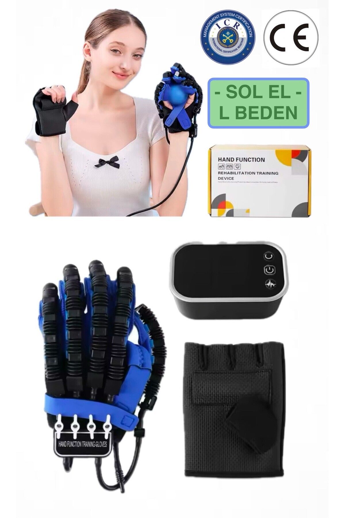 Store Sol El L Beden - El Rehabilitasyon Robotu - Parmak Egzersiz| Fizik Tedavi Destekli Akıllı Eldiven