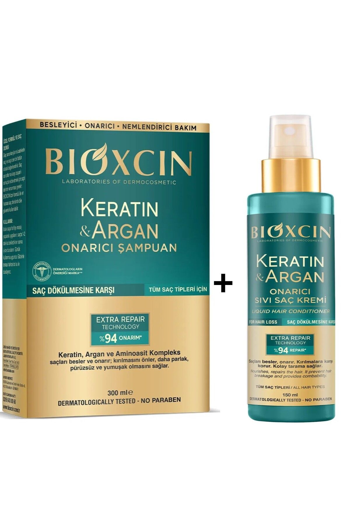 Bioxcin Keratin Argan Şampuan 300ml + Keratin Argan Onarıcı Sıvı Saç Kremi 150ml