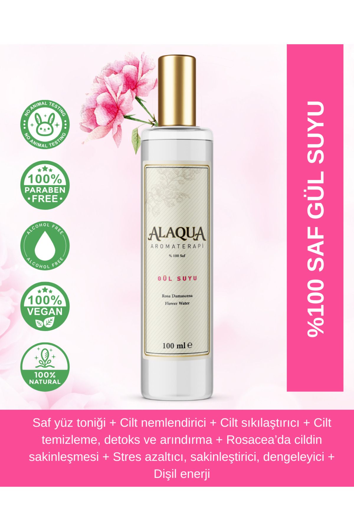 AlaQua Aromaterapi ALAQUA %100 SAF GÜL SUYU 100 ML