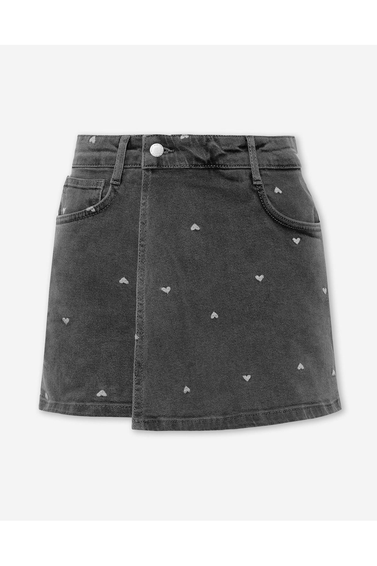 Fibula Kalp nakışlı anvelop jeans şort