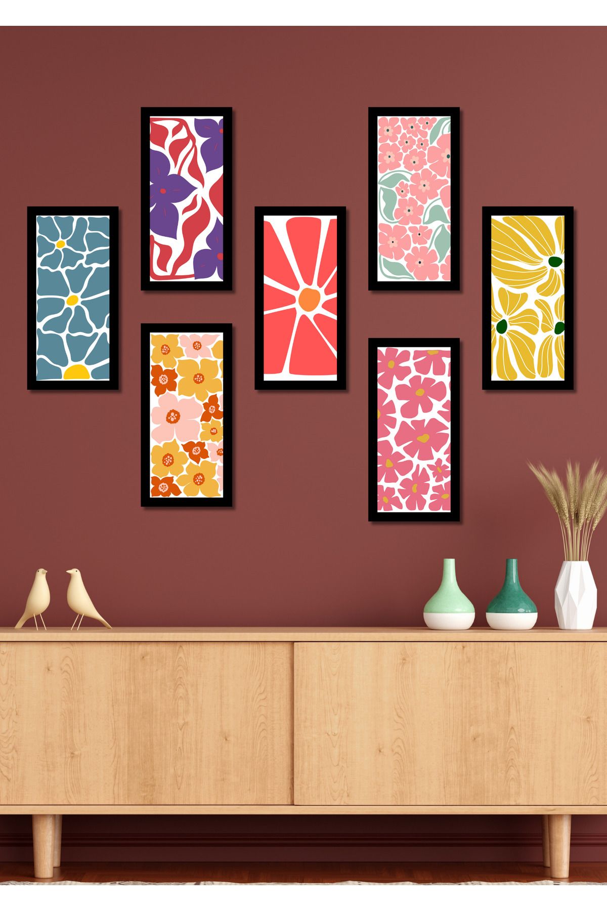 NT Handmade 7 Parça 20 x 10 Modern Çiçekler Duvar Dekoru Salon Oturma Yatak Odası Mutfak için Tablo Seti