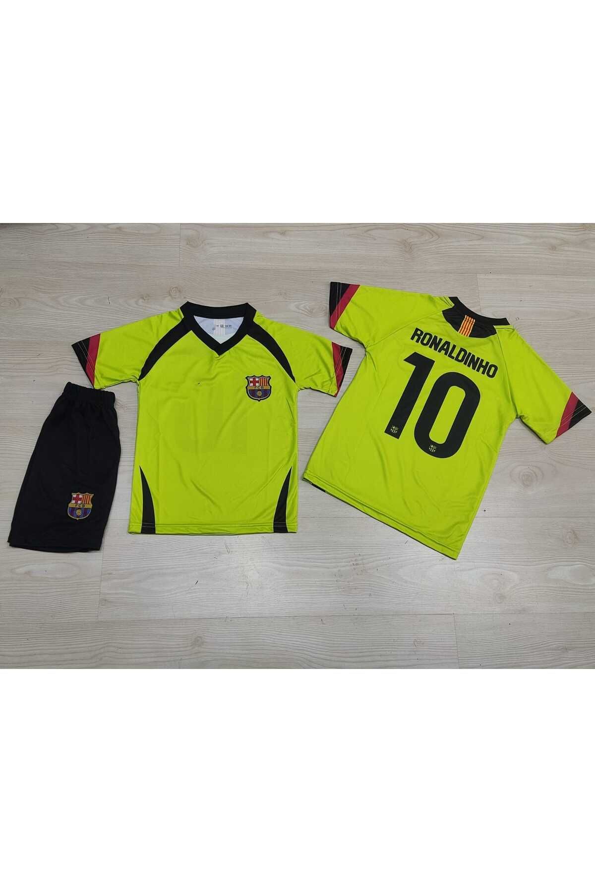 BYSPORTAKUS F.C B.a.r.c.e.l.o.n.a Ronaldinho Nostalji çocuk forması 3'lü Set (Neon)