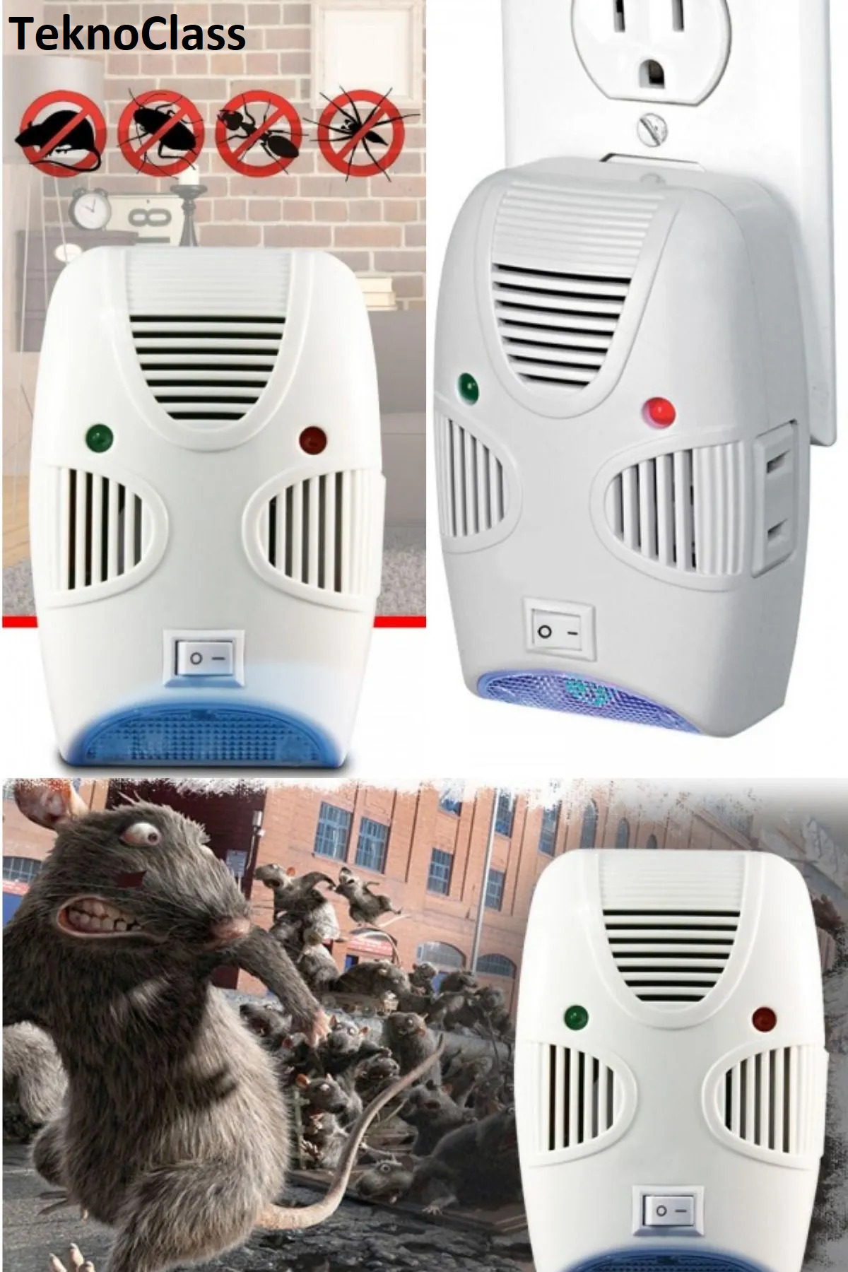 TeknoClass Ultrasonik Böcek Kovucu - Fare, Sinek ve Böcekleri Kaçırır