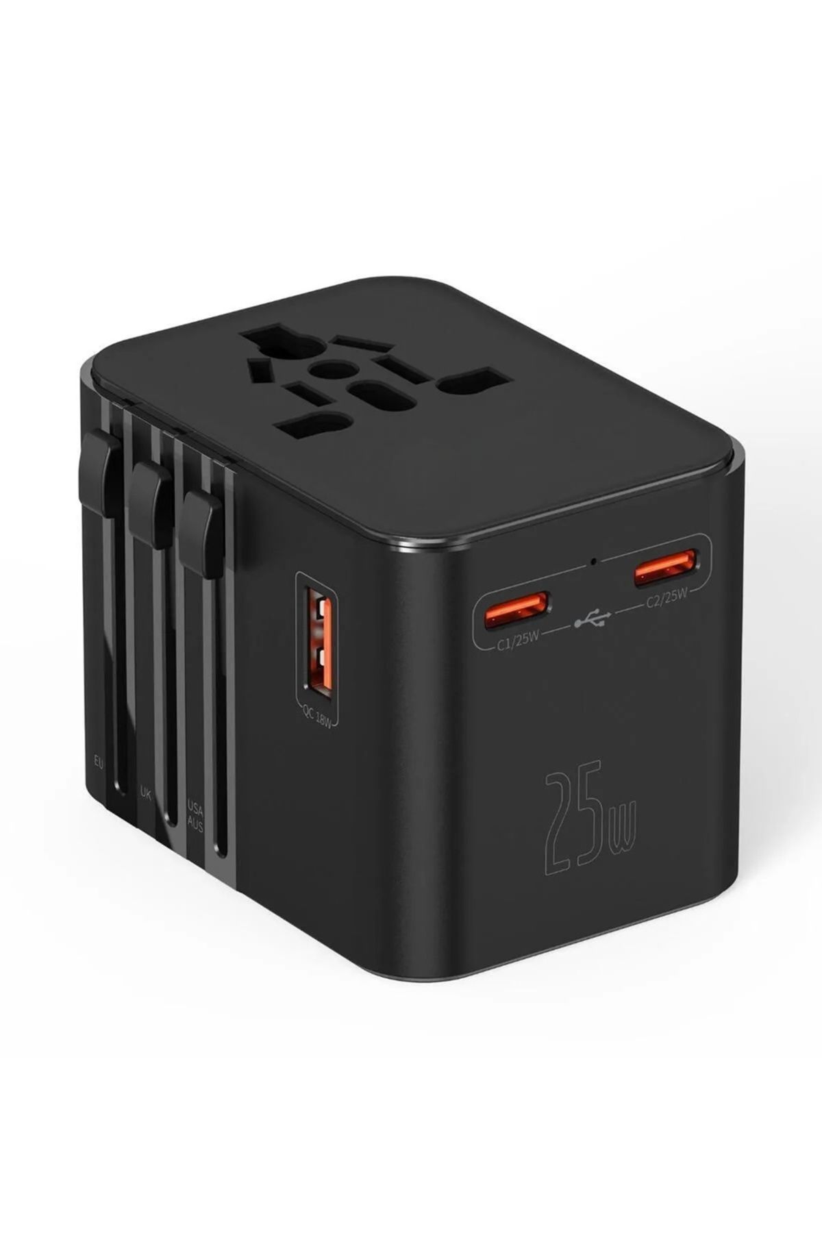 Vothoon 25W Evrensel Seyahat Adaptörü, EU/US/UK/AU Priz Dönüştürücü, 1x USB, 2x Type-C Hızlı Şarj