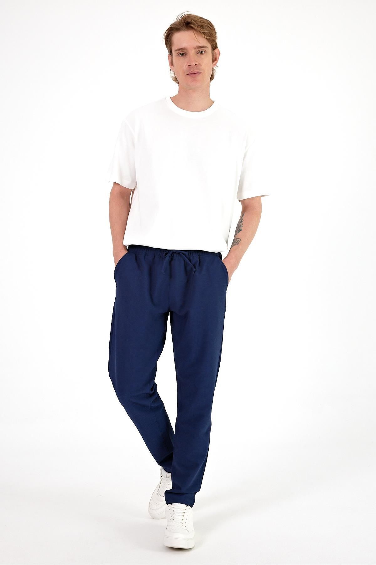 VENA Erkek Alfred Navy Beli Lastikli Slim Straight Gofre Pantolon - 1k2511508g-196