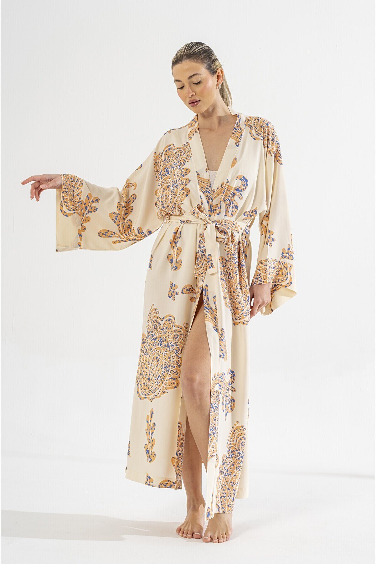 BEJ DOKU Kimono / Pareo %100 Pamuk - Şık ve Konforlu Ev Giyimi