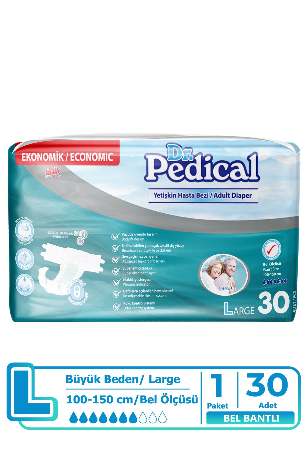 Dr.Pedical Hasta Altı Bezi Tekstil Yüzey Large Bel Bantlı 30 Luk