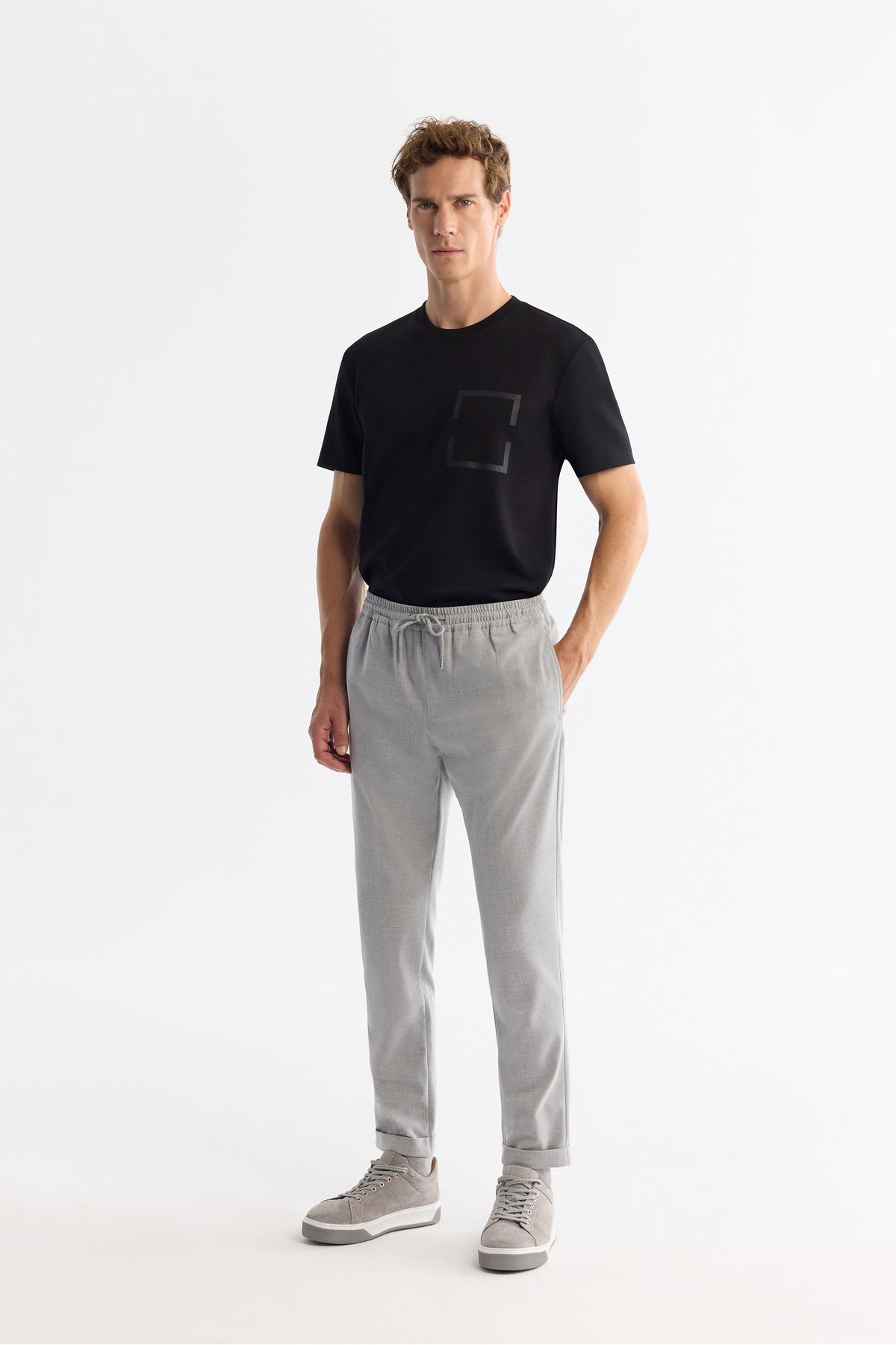 Avva Erkek Gri Yandan Cepli Beli Lastikli Bağcıklı Duble Paça Jogger Pantolon E003000