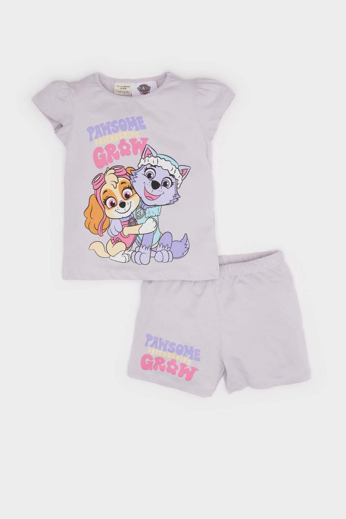 Defacto Kız Bebek Paw Patrol Pijama Takımı Penye Kısa Kollu Pijama Üstü Esnek Belli Şort Pijama Altı E4647A5