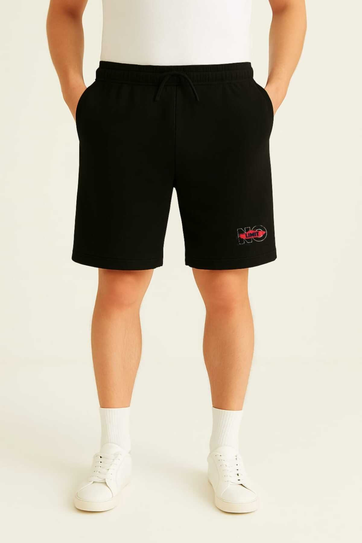 MODA İLEMA No Limit Baskılı Siyah Erkek Şort - Özgür Ruhlar İçin (S-7XL)