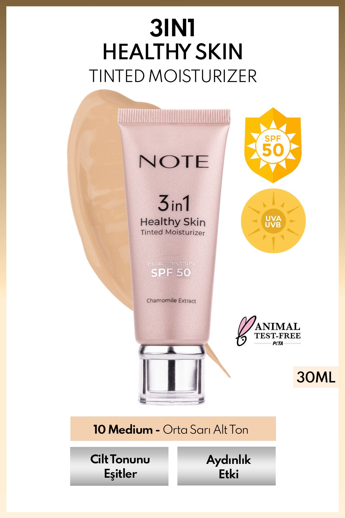 Note Cosmetics 3 in 1 Healthy Skin Tinted Moisturizer SPF 50 Renk Ton Eşitleyici Aydınlatıcı Krem
