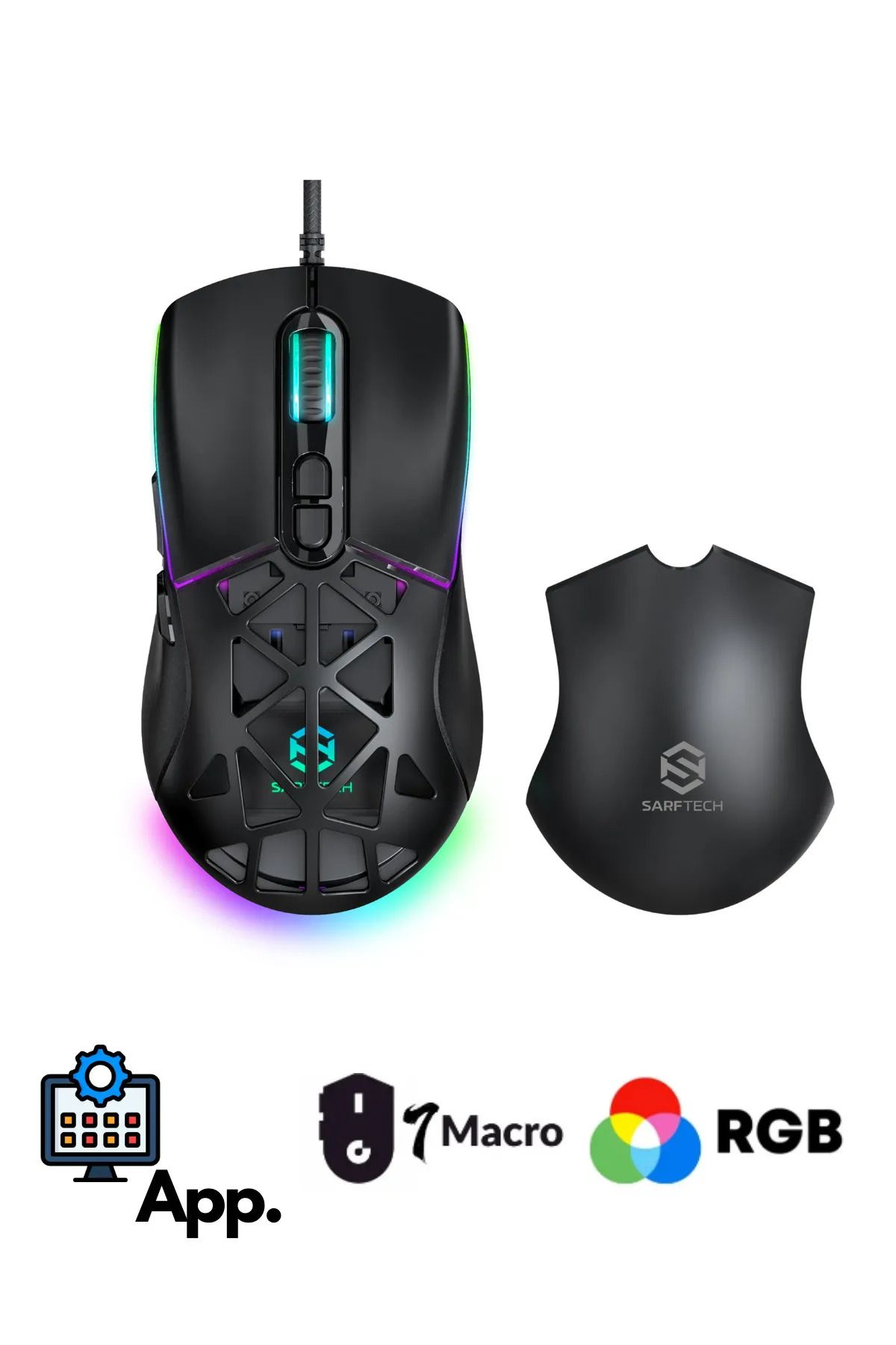 DarkRage Rgb 7 Tuşlu 12.800dpi Makrolu Yazılım App Destekli Değiştirilebilir Başlıklı Gaming Oyuncu Mouse