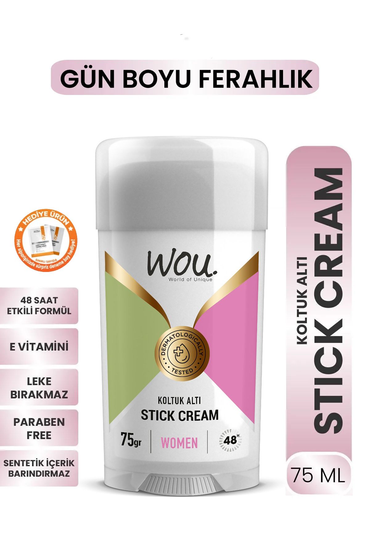 WOU World of Unique Women Koltuk Altı Stick Krem, Terleme Önleyici, 48 Saat Etkin Korum