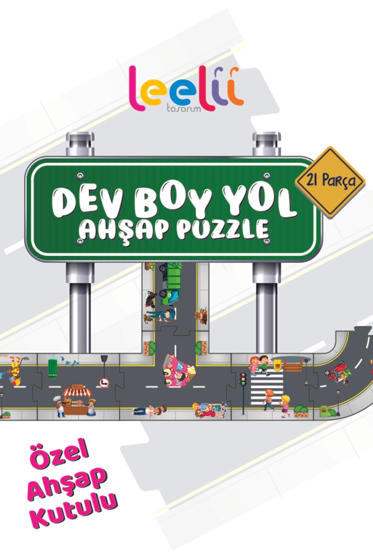 Leelii Tasarım Araç Parkuru, Oyuncak Araba, Eğitici Ve Eğlenceli Yol Yapım Ahşap Oyuncak, Dev Boy Yol Ahşap Puzzle