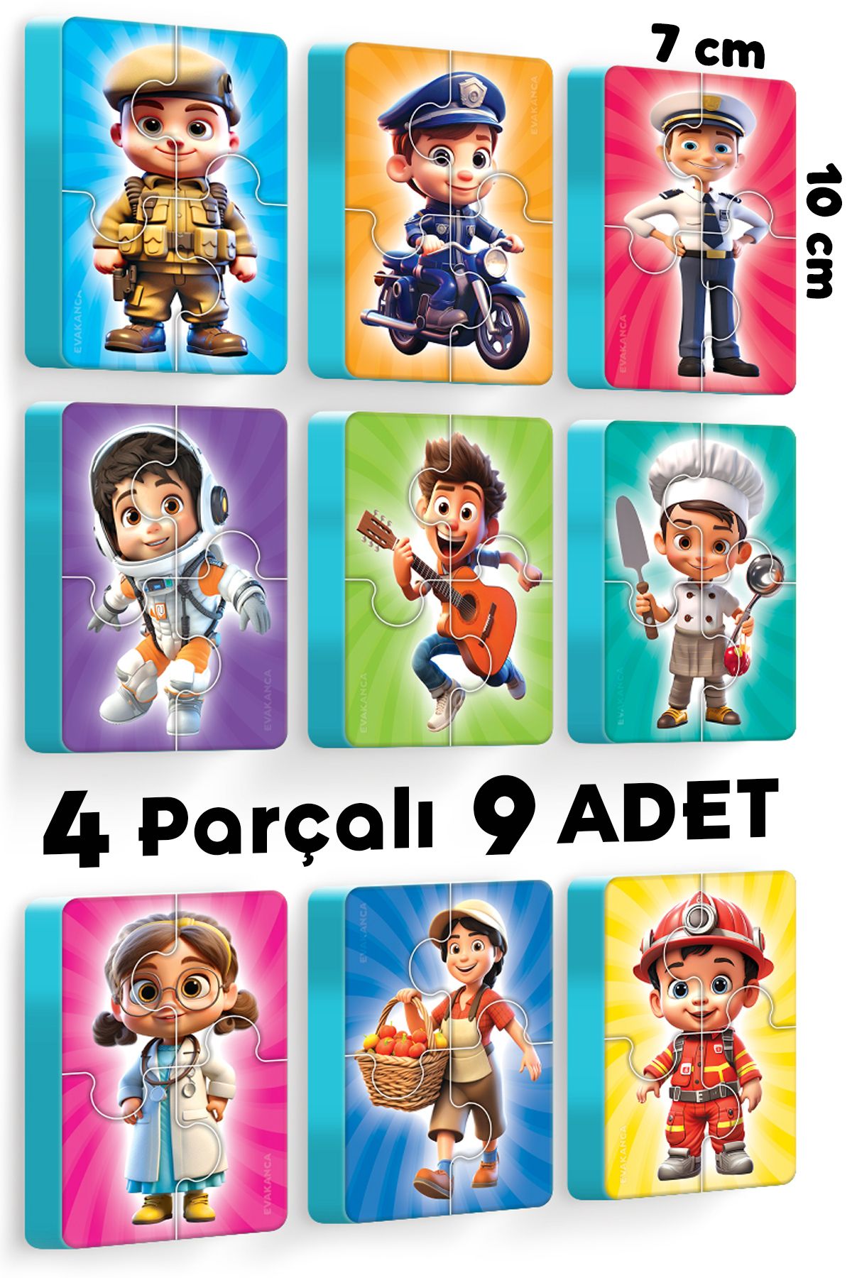 EVAKANCA 4 Parçalı 9 Adet Meslekler Kalın Çocuk Puzzle Yapboz