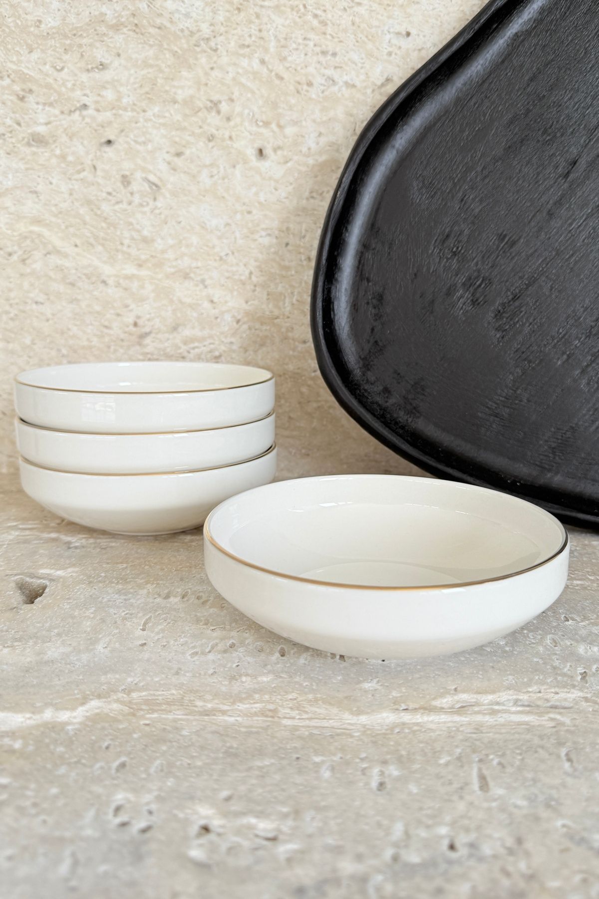 porselenden Modern Gold Krem 4 Kişilik 15 Cm Porselen Çorba Kasesi Seti
