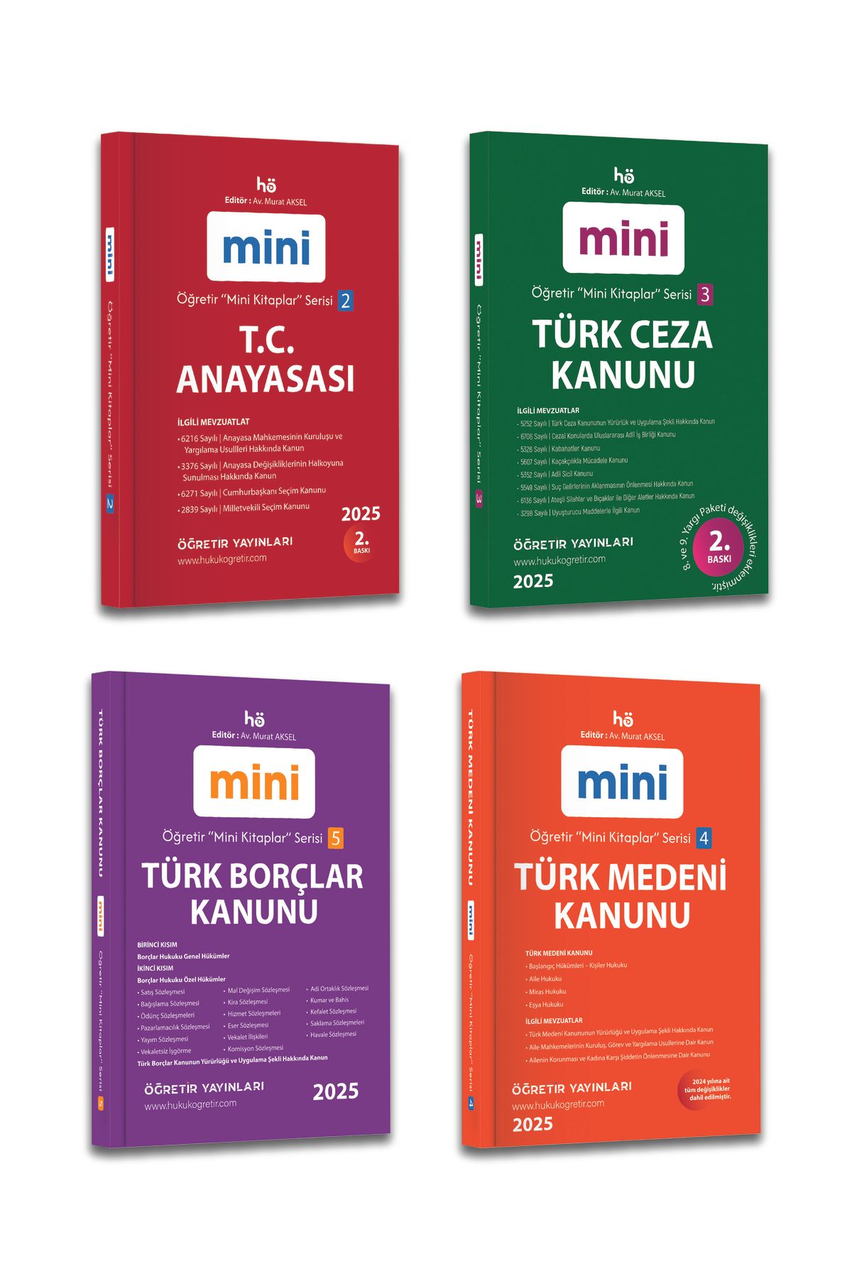 hukuk öğretir 2025 Cep Seti - T.c. Anayasası - Türk Ceza Kanunu Tck - Medeni Ve Borçlar Kanunu - Murat Aksel