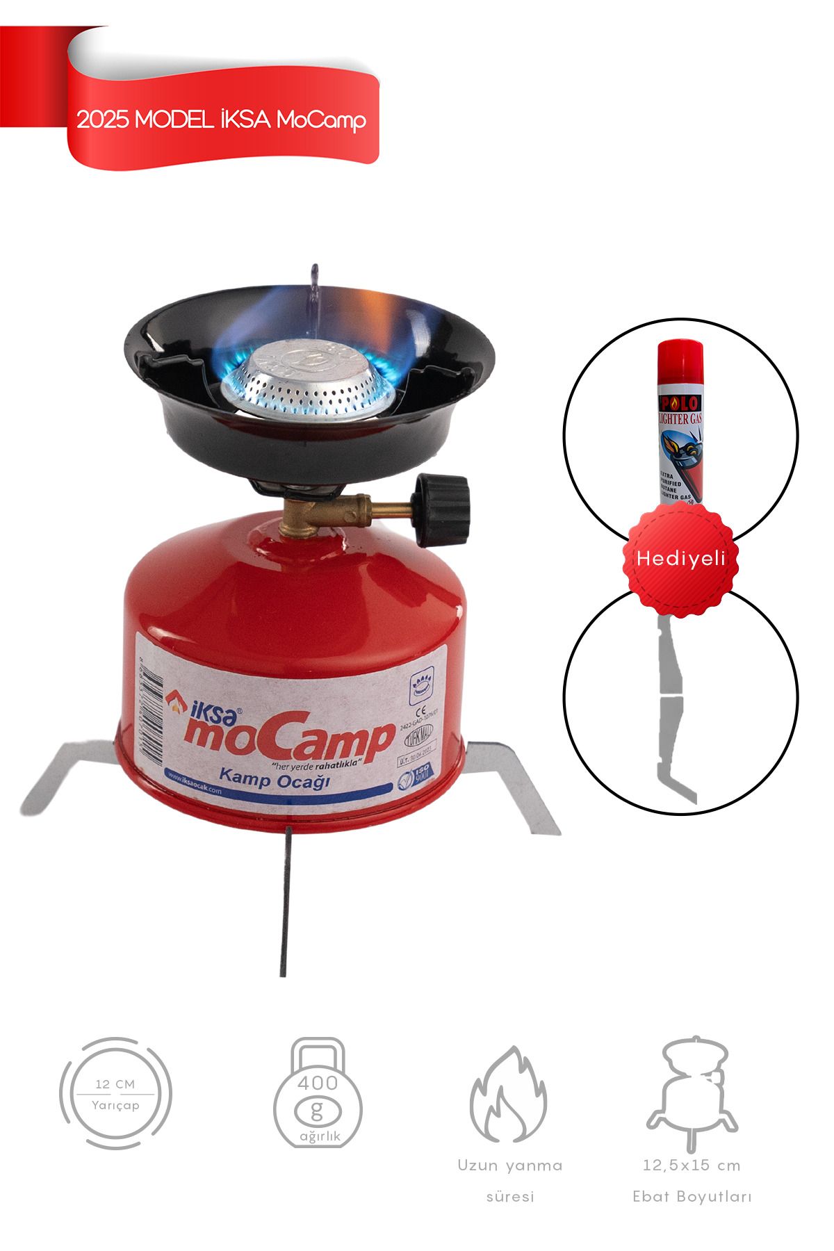 Genel Markalar İksa Mocamp Kamp Ocağı 2025 Model, 1 Tüp Gaz Hediyeli - Kırmızı 7056584962223, One Size