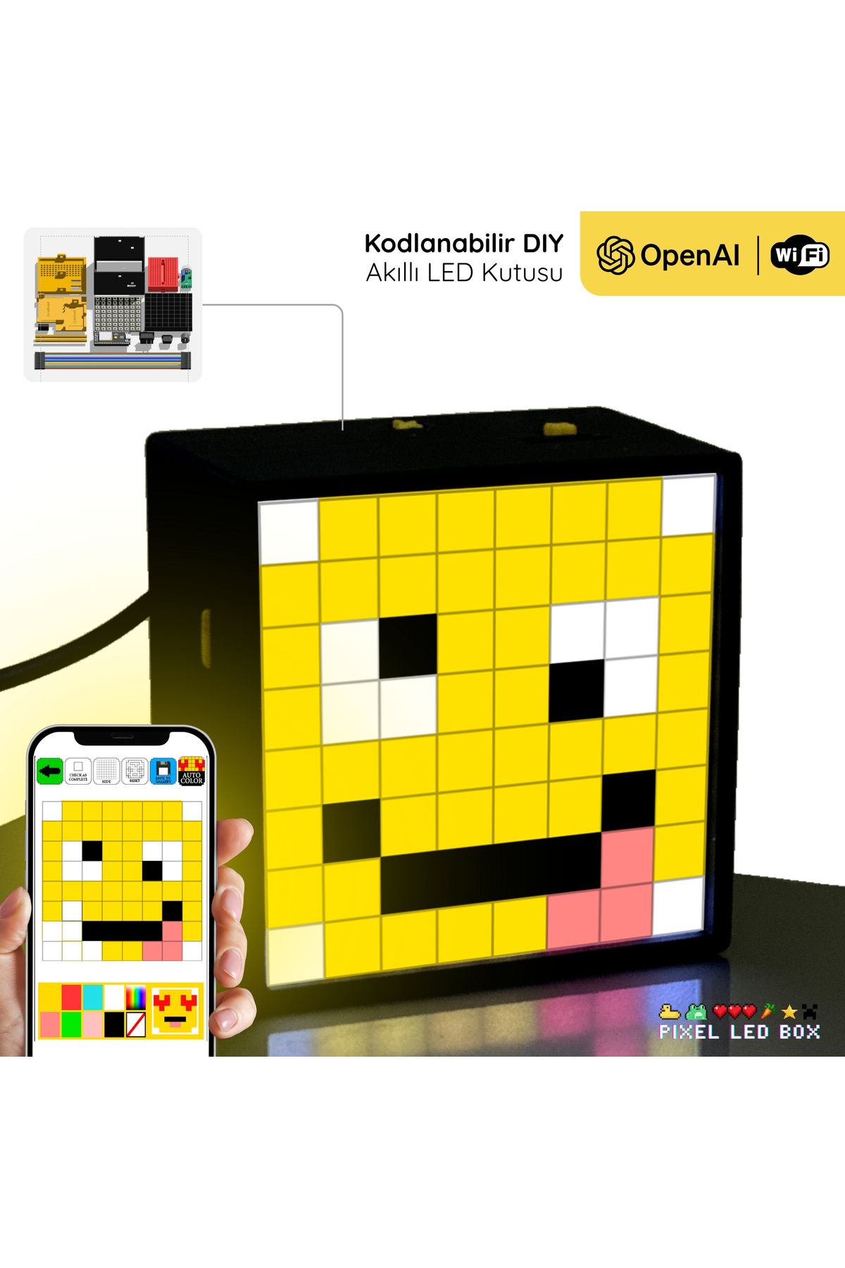 RanProjects LEDBOX: Yapay Zekalı, İnternete Bağlı Sese Duyarlı Pixel Art LED Kutusu Kodlama Seti