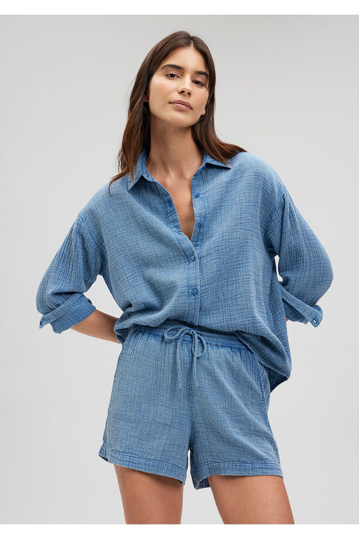 Mavi Gömlek Loose Fit / Bol Rahat Kesim 1210717-70739