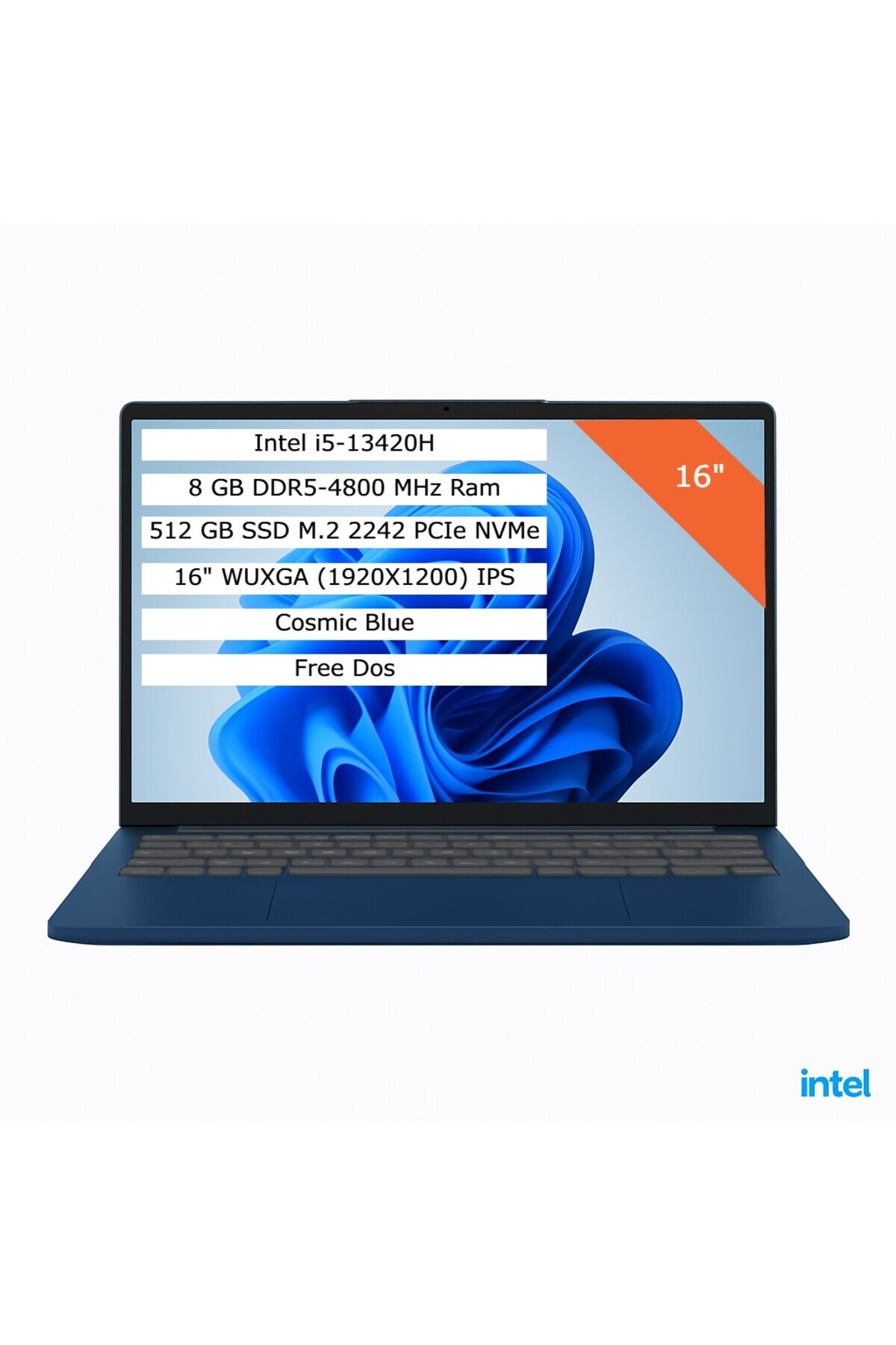 IdeaPad Slim 3 83K2001RTR i5-13420H 8G 512G SSD 16' FHD12 1920x1200 FreeDos Cosmic Blue