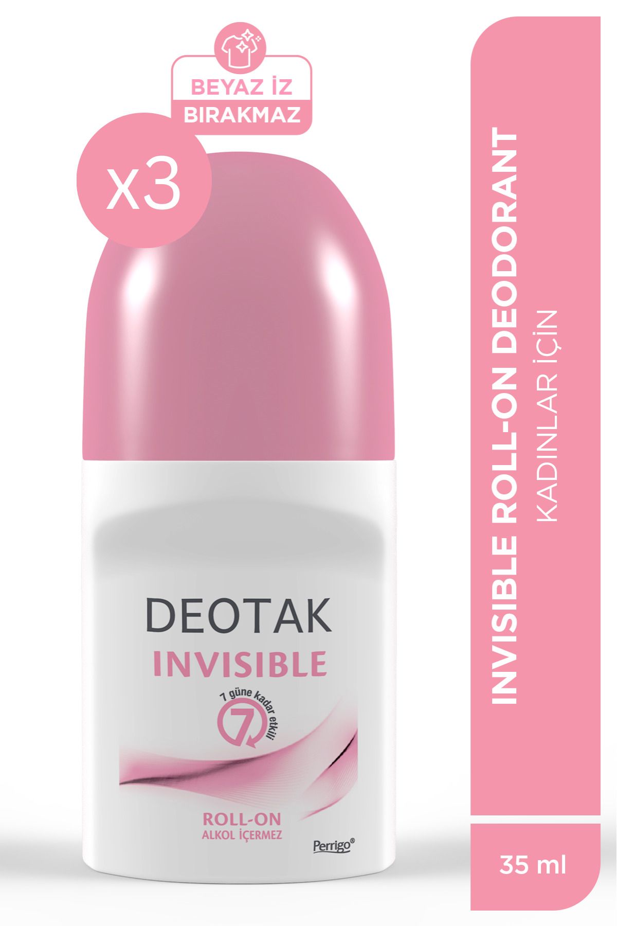 Deotak Invisible Kadın 7 Güne Kadar Etkili Roll-on Deodorant 35 ml X 3 Adet