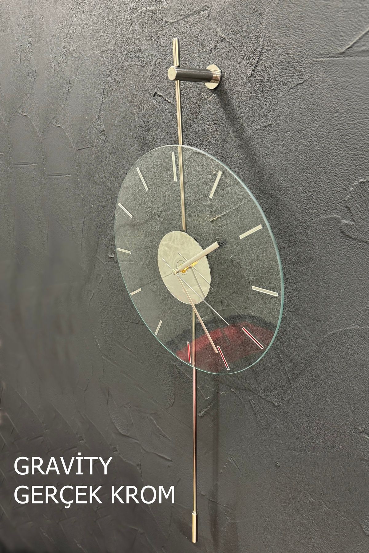 MetaQuartz Aksesuar Gravity (GERÇEK KROM) , Modern Dekoratif Sarkaçlı Krom Tasarım Duvar Saati