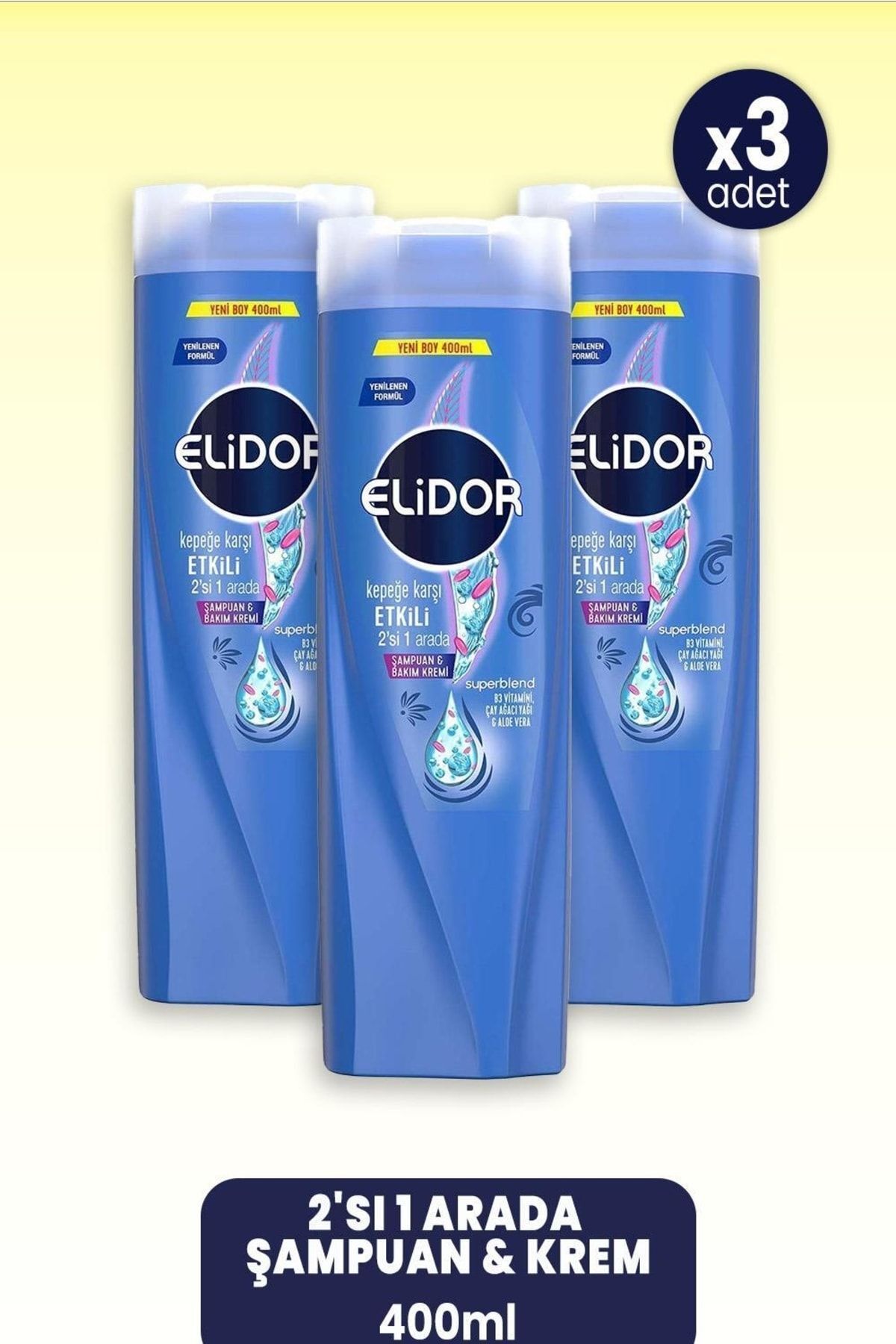 Elidor Superblend 2'si 1 Arada Şampuan & Krem Kepeğe Karşı Etkili 400 Ml X 3 Adet