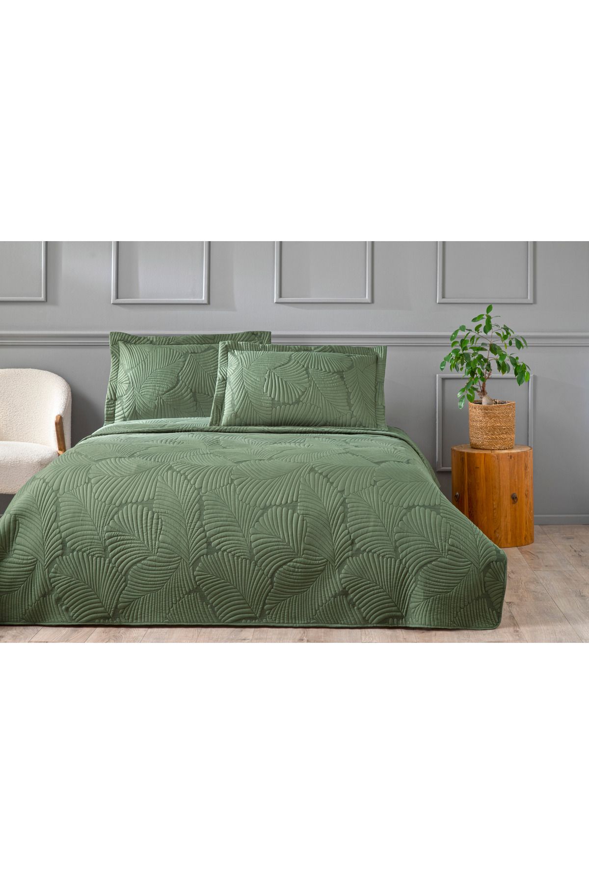 Linens Leaf Yatak Örtüsü Koyu Yeşil Tek Kişilik