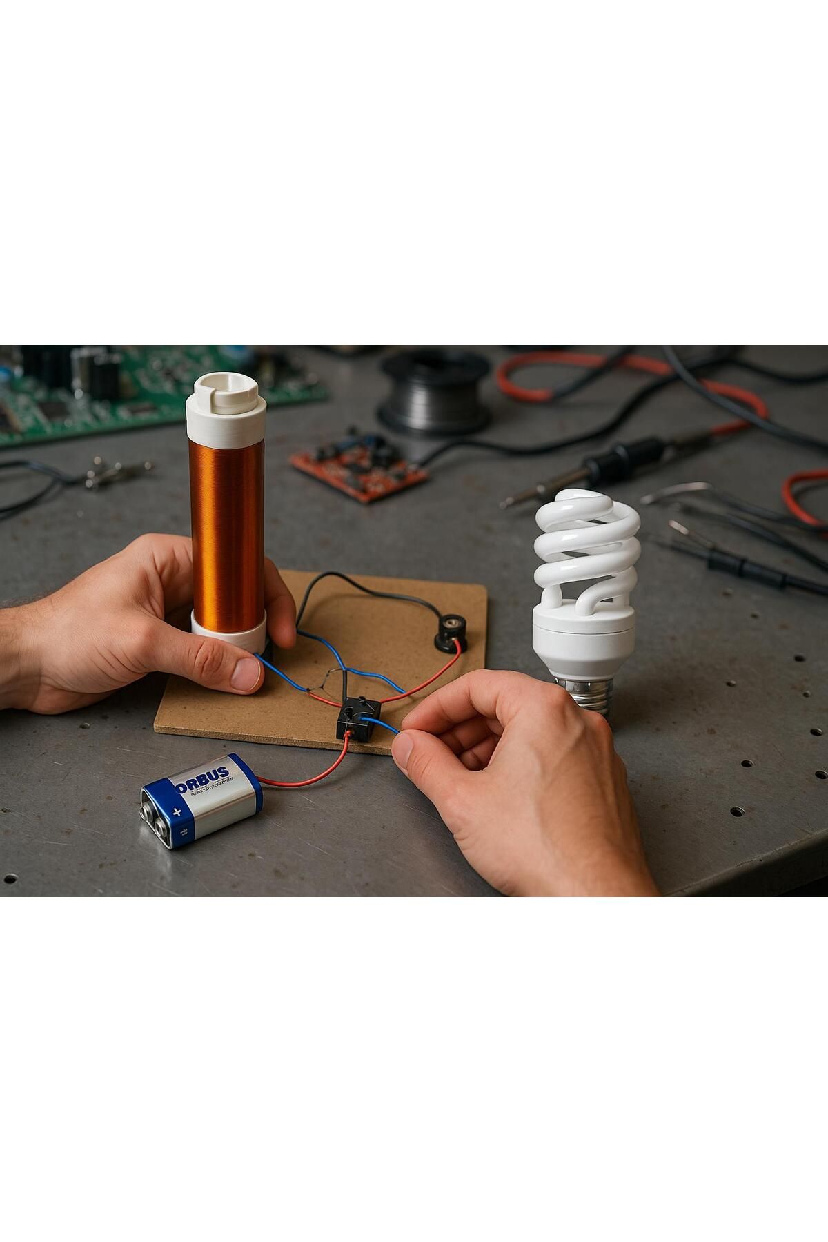 Arduino Tesla Bobini Öğrenci Deney Seti Hazır Pil Ve Ampul Dahil Monteli