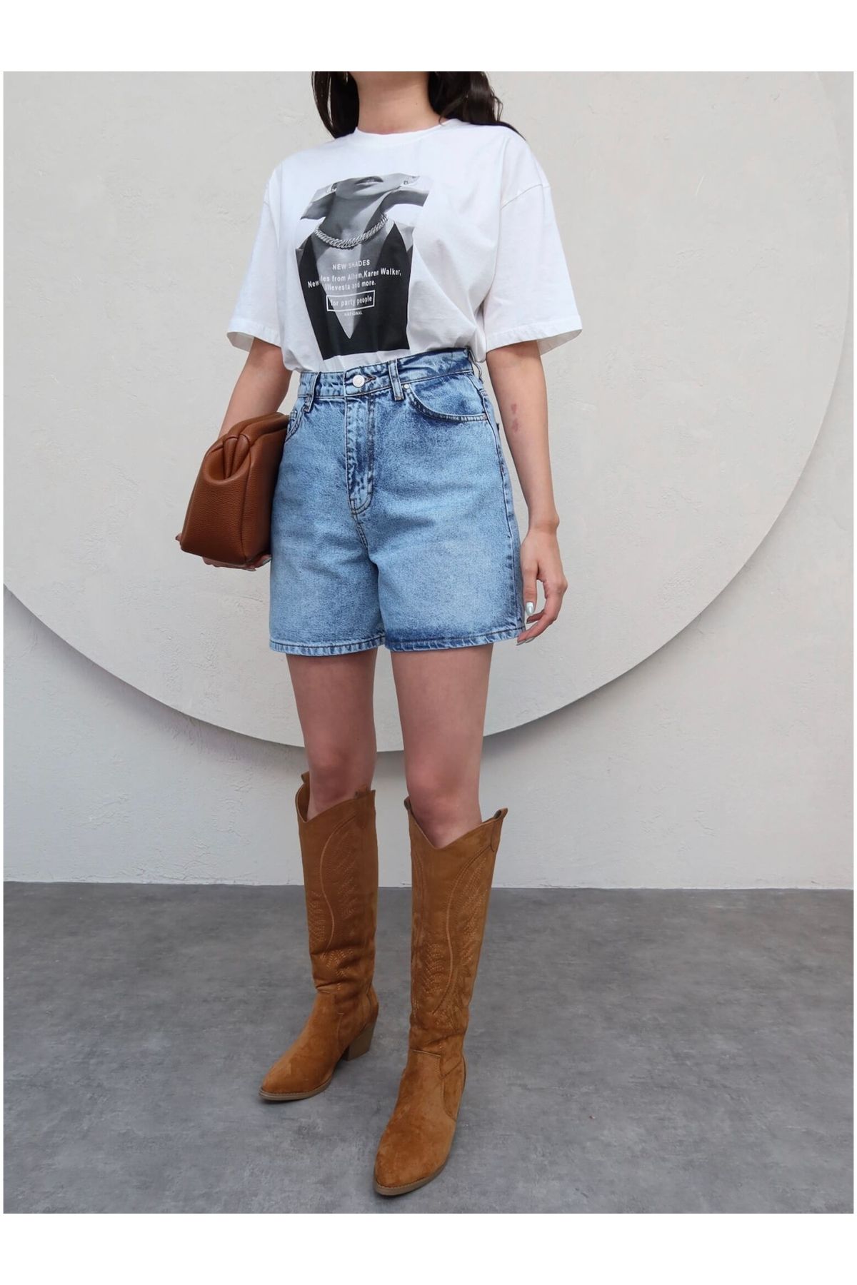 ESRAHELVACI Mavi Denim Bermuda Şort