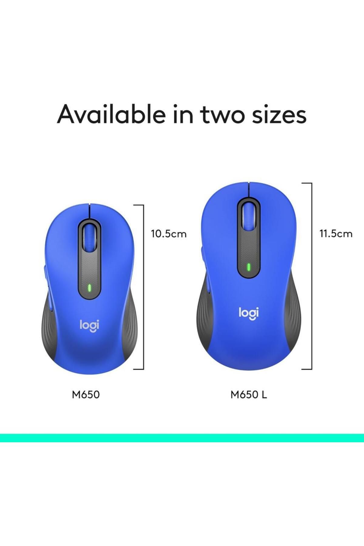 logitech Signature M650 L Büyük Boy Sağ El Kablosuz Mouse Mavi