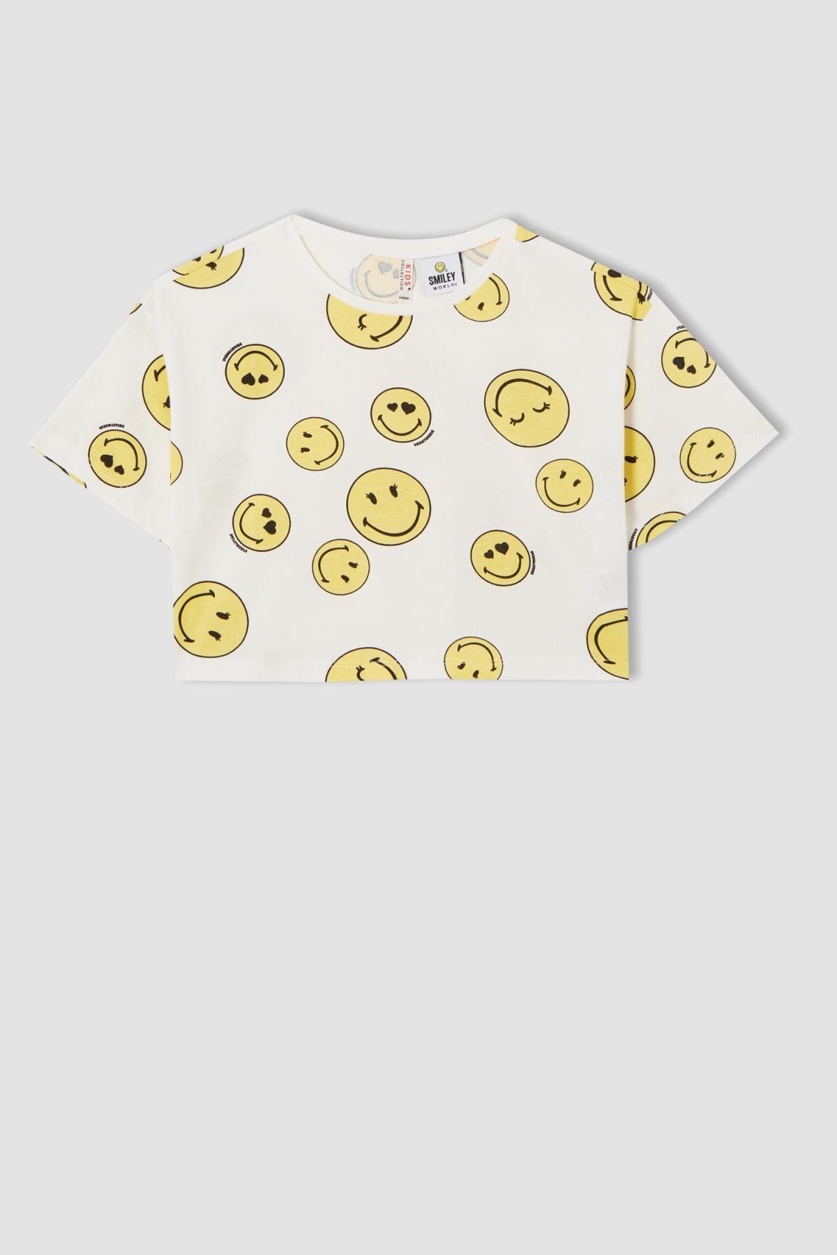 Defacto Kız Çocuk Smiley World Lisanslı Kısa Kollu Crop Tişört V5701A621HS