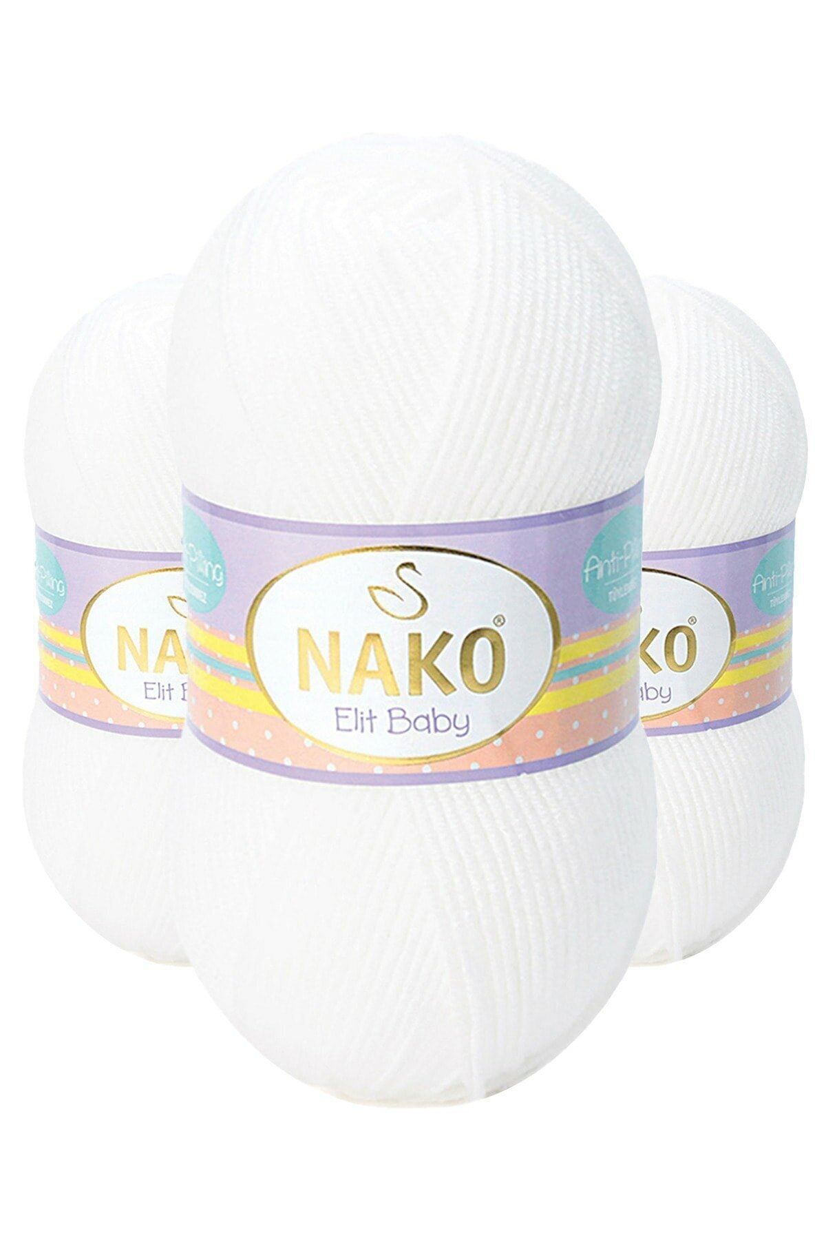 Nako 3 Adet Elit Baby 208 (BEYAZ) Anti-pilling El Örgü Bebek Ipi/yünü