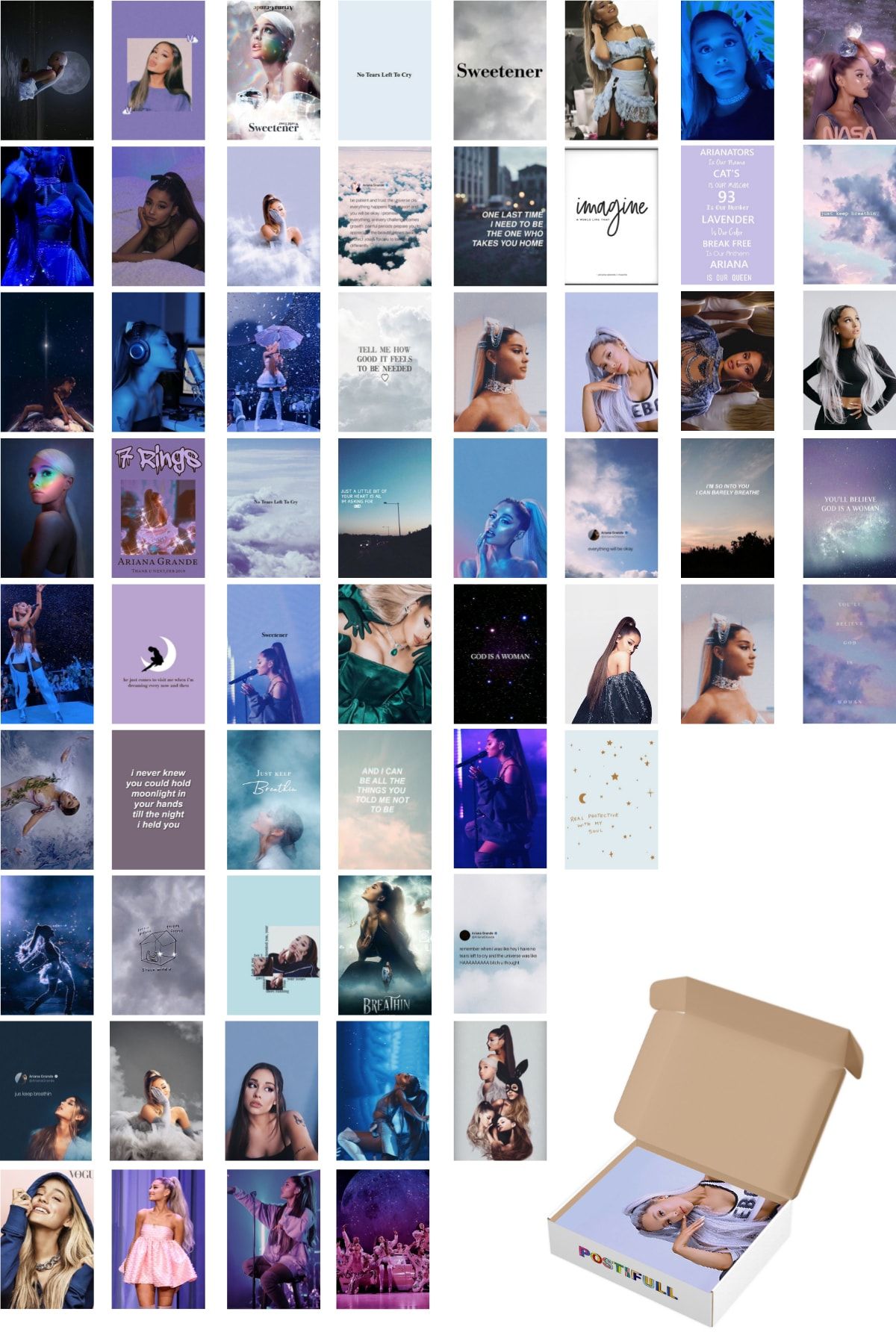 postifull Ariana Grande Poster Seti - Arkası Yapışkanlı Poster Kolaj Seti - 60 Adet - 10cm*15cm