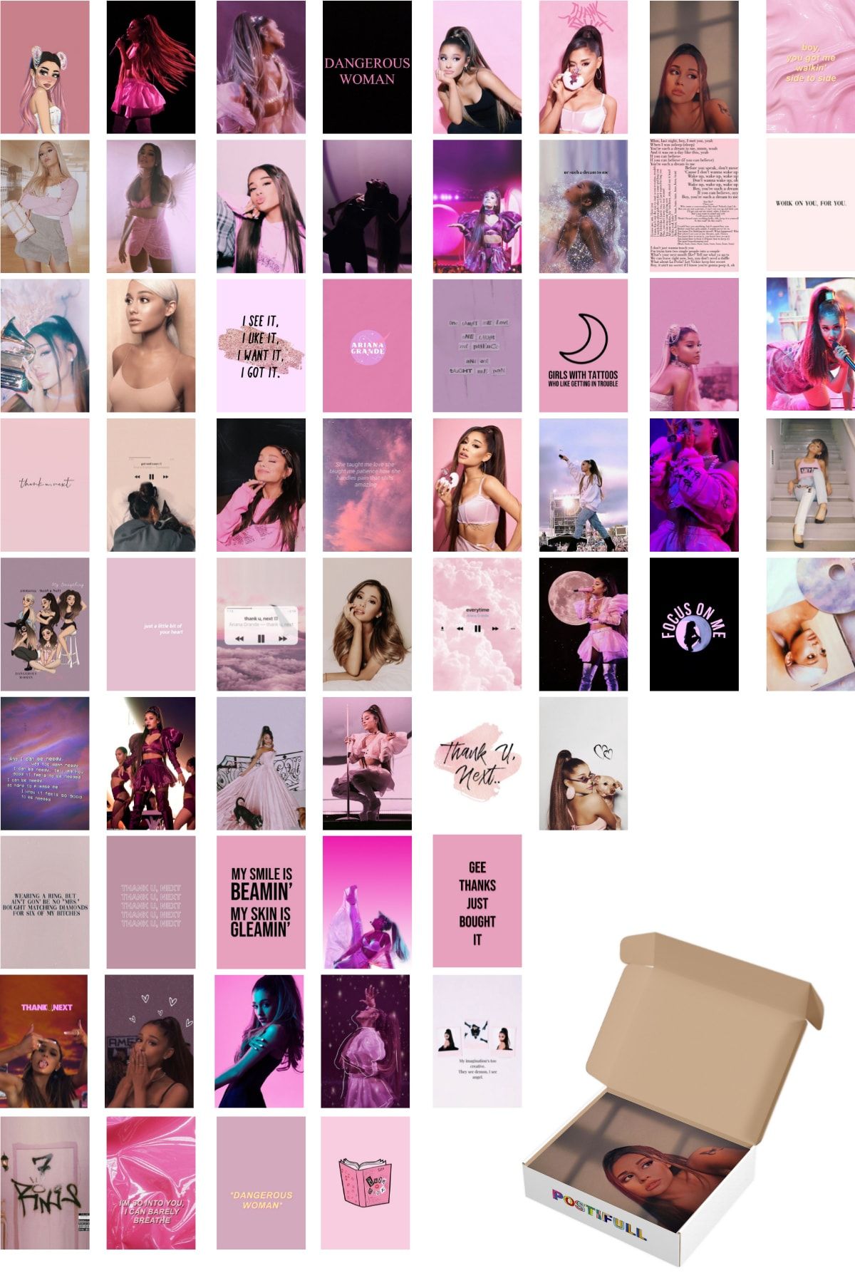 postifull Ariana Grande Poster Seti, Arkası Yapışkanlı Poster Kolaj Seti - 60 Adet - 10cm*15cm - Kalın Kağıt