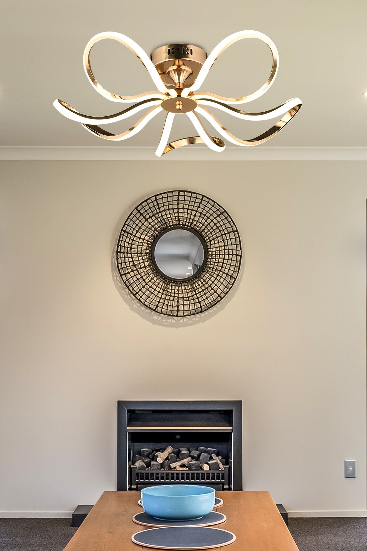 burenze Modern Nordic Tasarım Plafonyer Led Avize Gold Sarı Ledli Avize