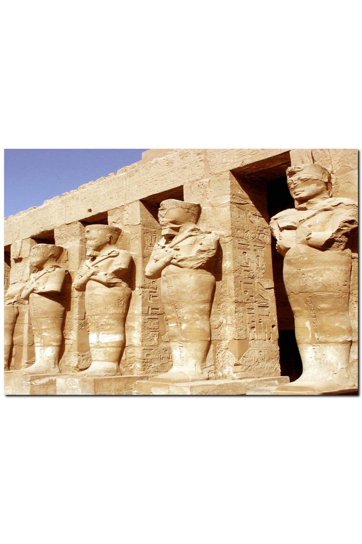 Cakatablo Ahşap Tablo Antik Mısır'da Tapınağın Muhafızları Kil Heykeller (25x35 Cm Boyut)
