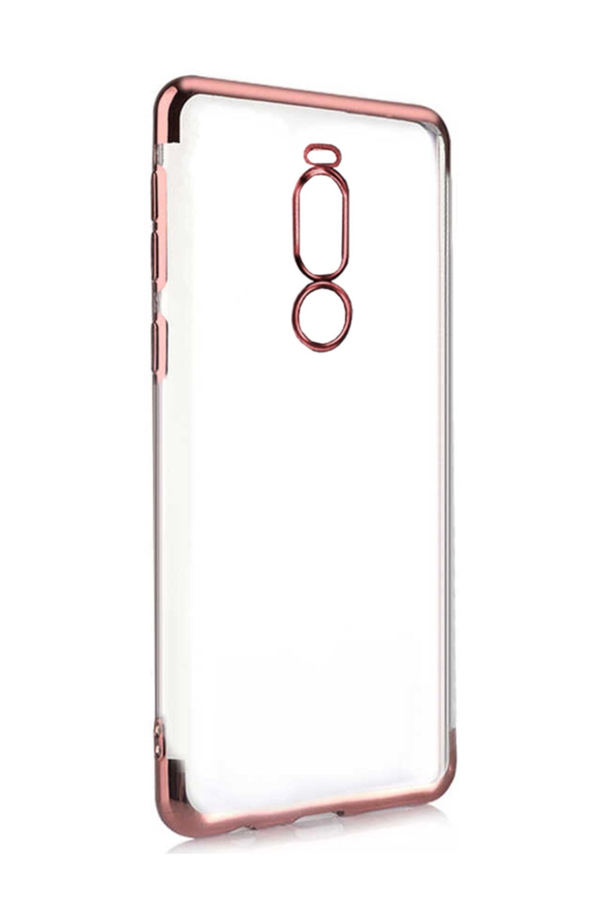 Meizu Note 8 Kılıf Köşeleri Lazer Boyalı Şeffaf Silikon Rosegold