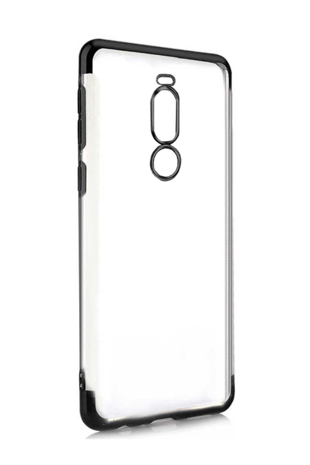 Meizu Note 8 Kılıf Köşeleri Lazer Boyalı Şeffaf Silikon Siyah