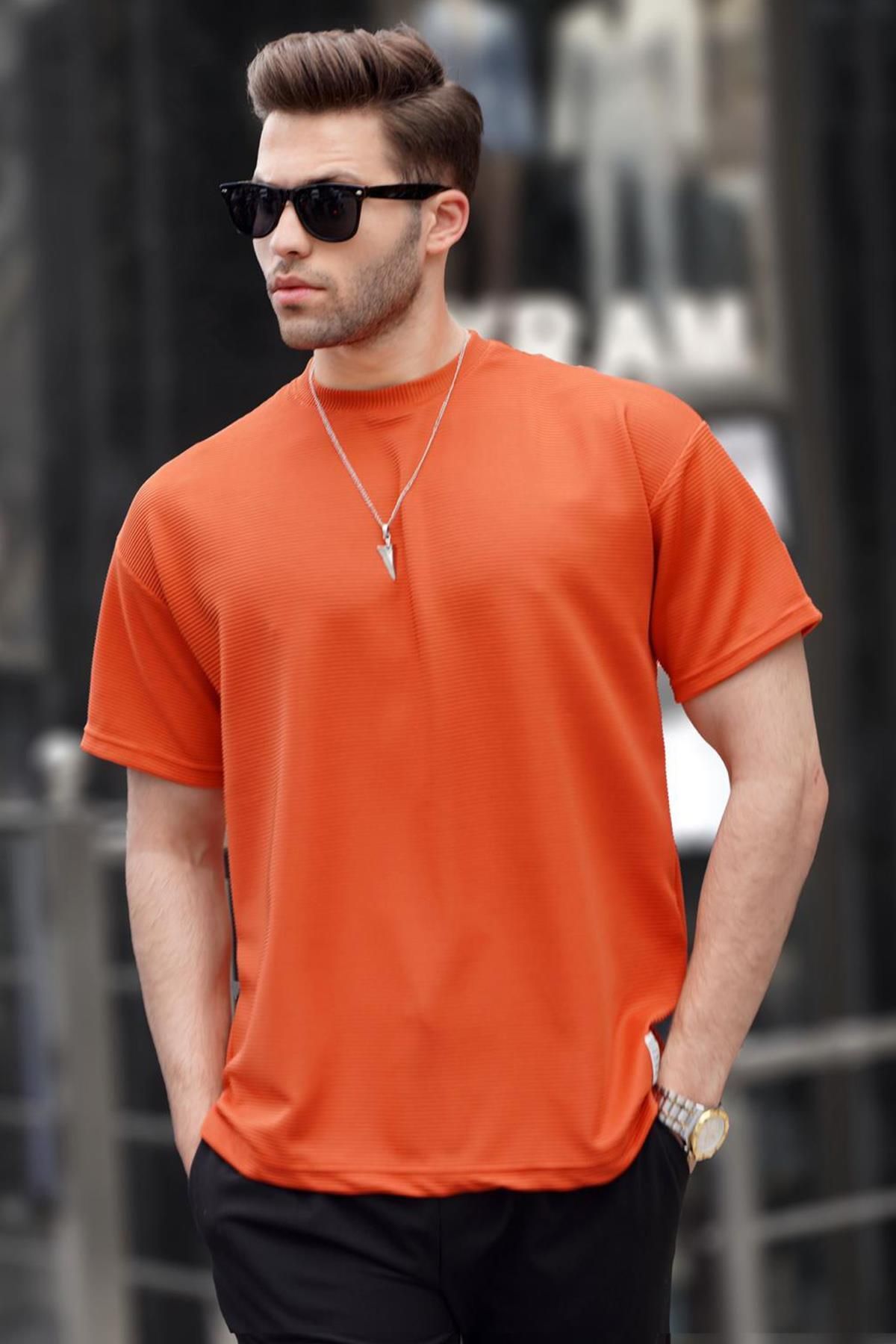 Madmext Turuncu Oversize Basic Erkek Tişört 6127