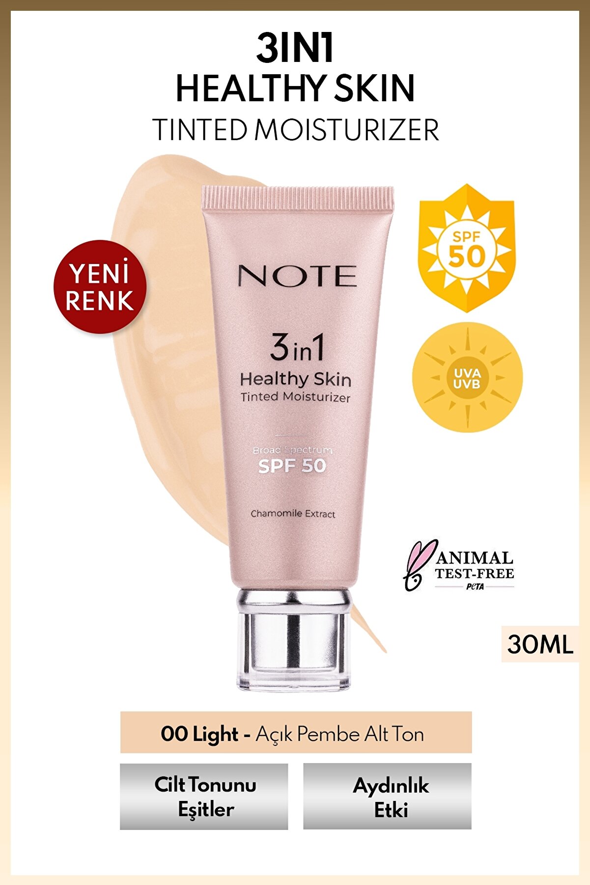 Note Cosmetics 3in1 Sağlıklı Cilalı Nemlendirici SPF 50 00 Açık Ton