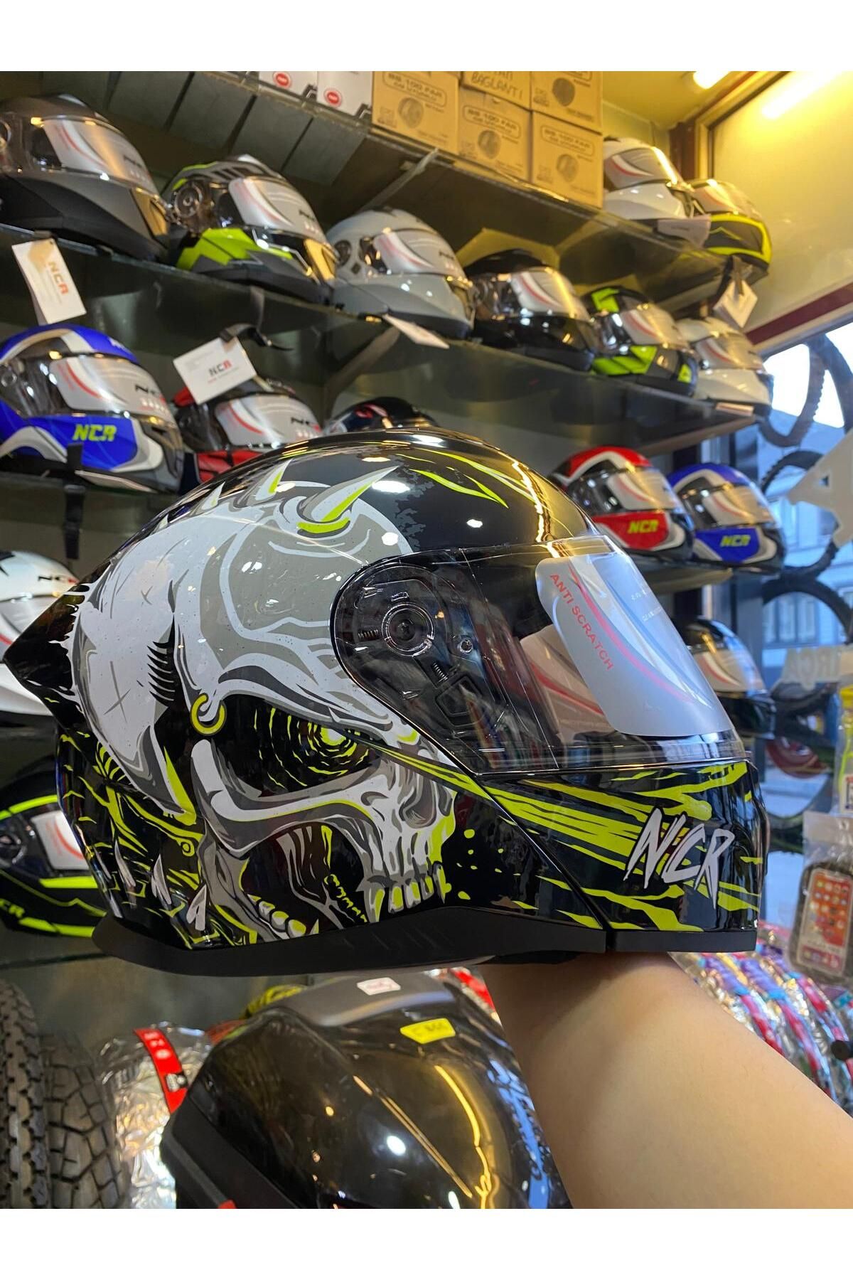 NCR ÇENE AÇILIR GÜNEŞ GÖZLÜKLÜ KASK NCR KASK SARI SİYAH