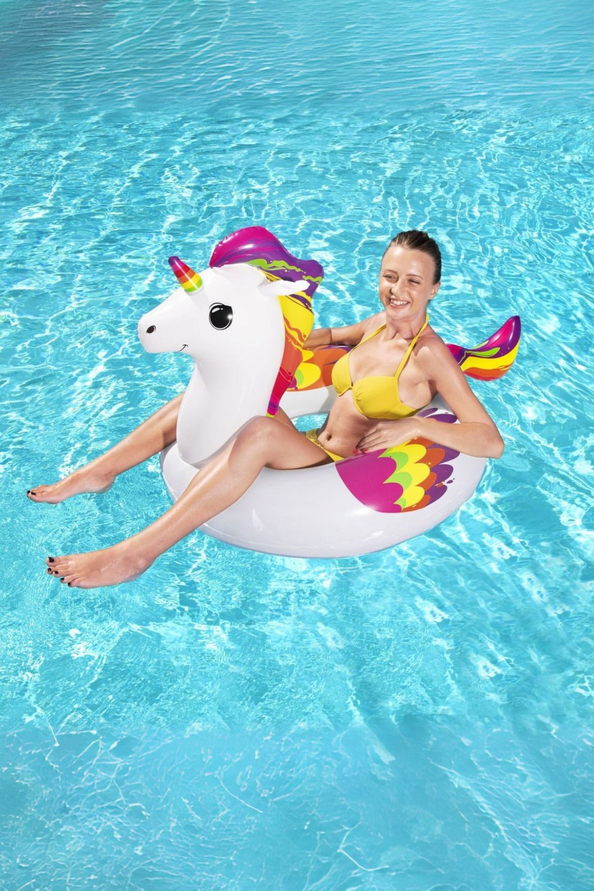 TUENGİ STORE Yetişkinler İçin Dev Boy Tek Boynuzlu At Unicorn Simit Şişme Deniz Havuz Simidi 119 cm
