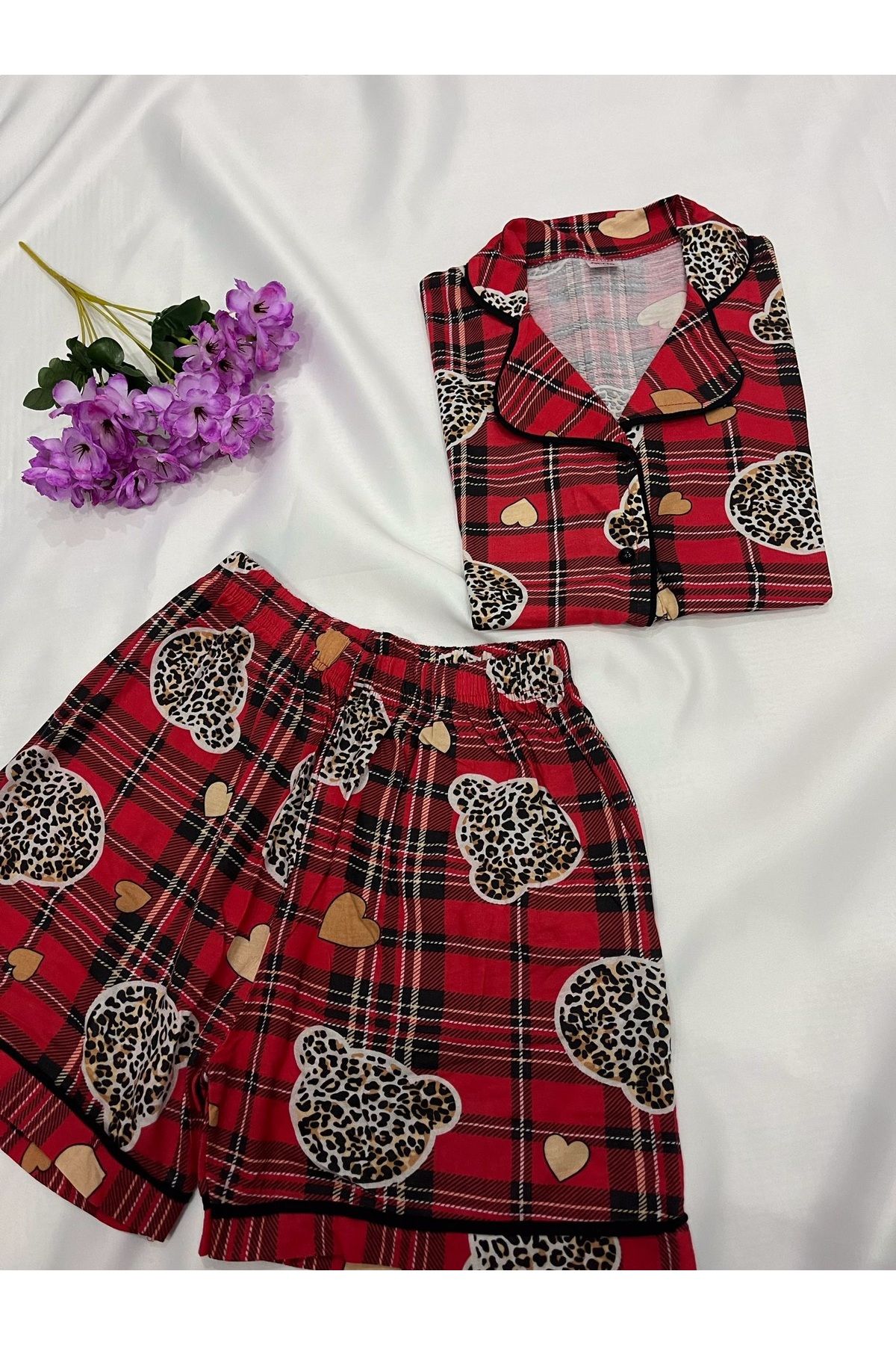 vizora moda Ayıcık Desenli Şortlu Pijama Takımı