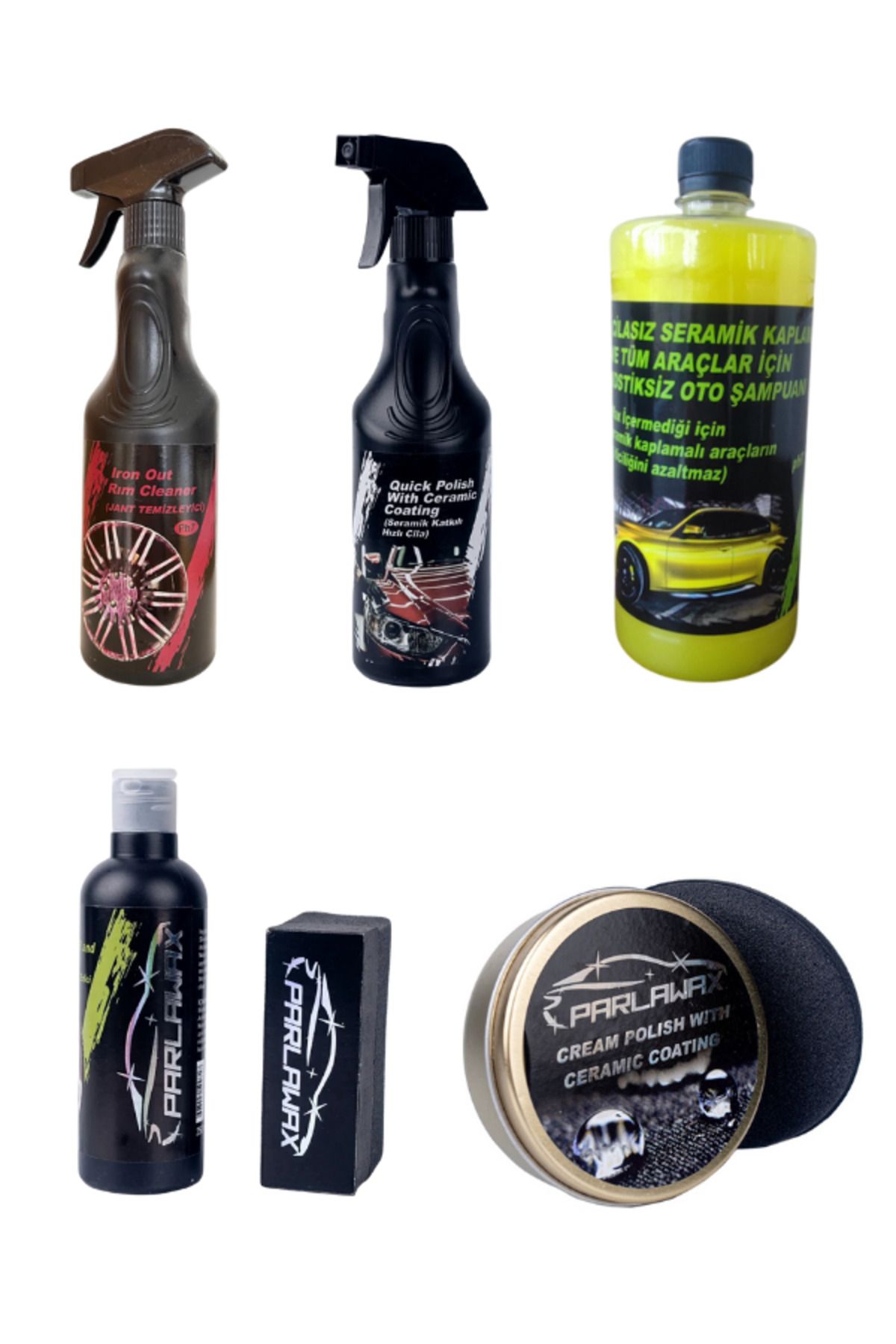 parlawax 5'li Set Krem C.+Hızlı C.+Şampuan+Lastik P.+Demir Tozu