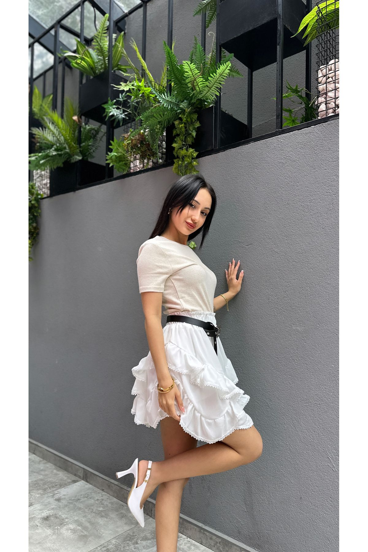 Qu Style Qu Şifon İçi Şortlu Mini Etek